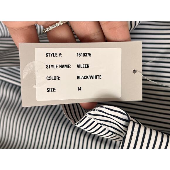 Hinson Wu Aileen Striped 3/4 Sleeve Button Back Popover Shirt Black/White 14 NWT - Picture 7 of 12
